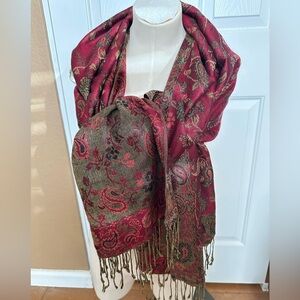 Luxurious Floral Red and Gold Wrap Scarf